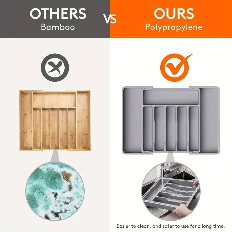Organisateur de tiroir réglable et extensible pour couverts et ustensiles de cuisine