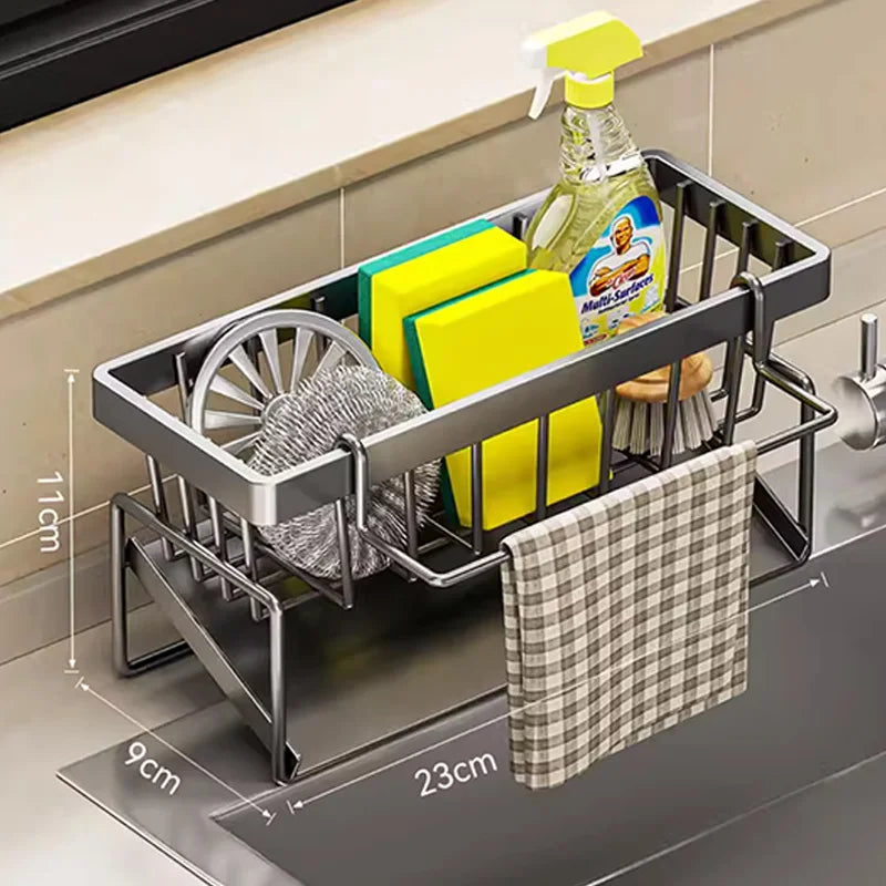 Sink Cleaning Tools Storage Rack Kitchen Multifunctional Stainless Steel Drain Rack for Sponge Cleanser Organizer Rag Hanger