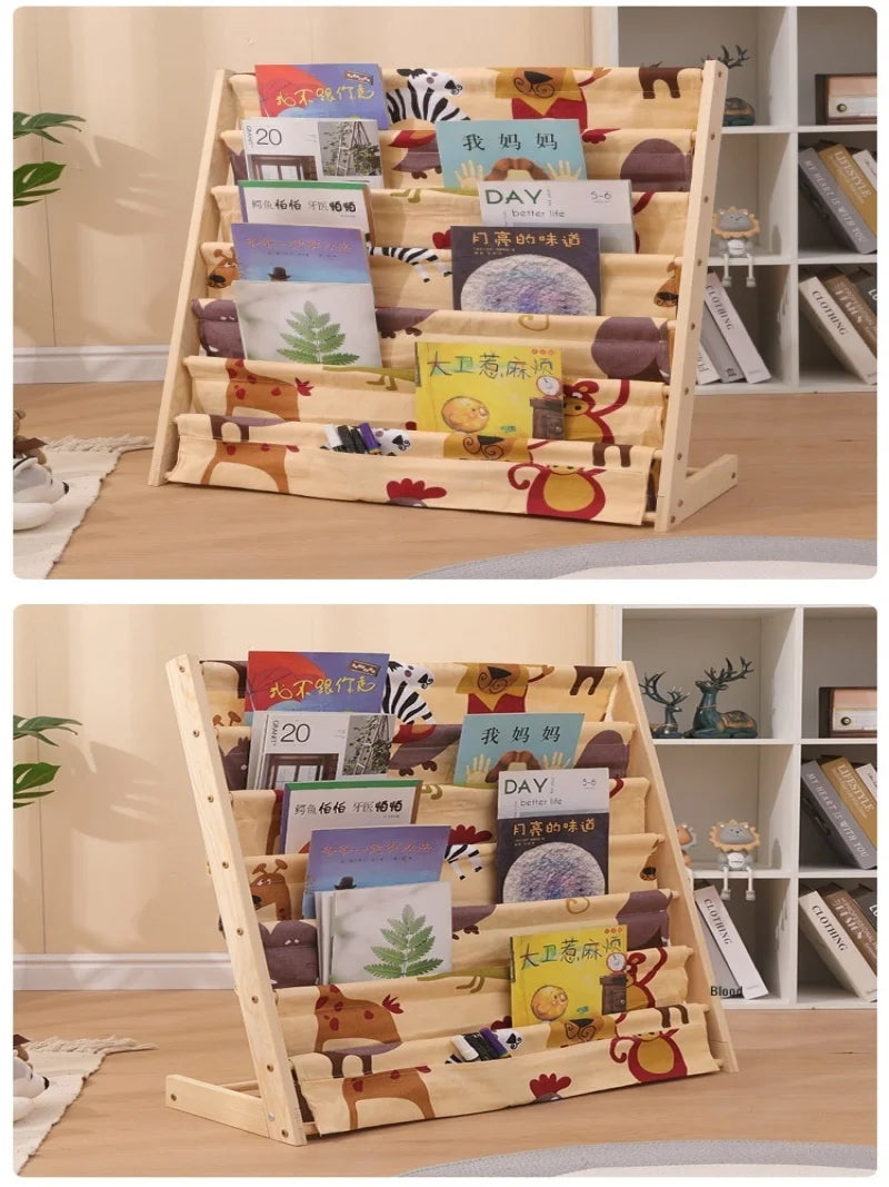 Bibliothèque domestique en bois massif du sol au plafond, bibliothèque de rangement multicouche amovible, support de rangement pour livres d'images pour enfants