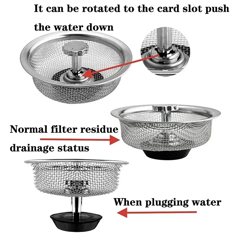 Filtre de bonde en acier inoxydable pour évier de cuisine et salle de bain – Grille anti-déchets, filtre à cheveux et résidus pour évier, douche et siphon de sol.