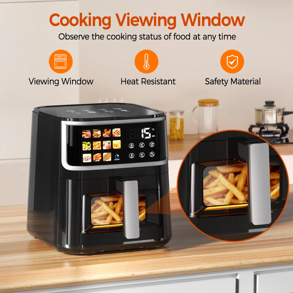 Friteuse sans huile Patbrela 8L, grande friteuse à air chaud avec écran LED, 11 fonctions prédéfinies, four de cuisson multifonction 1700W