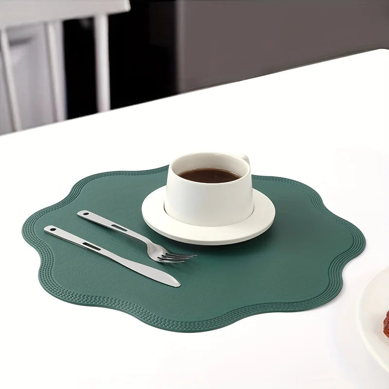 1/4/6 pièces napperons ronds ensembles de luxe en Faux cuir tapis de Table tapis de Table en relief en forme de fleur tapis de Place