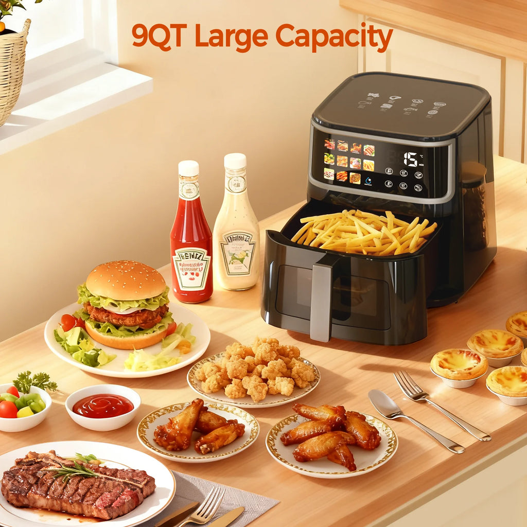 Friteuse sans huile Patbrela 8L, grande friteuse à air chaud avec écran LED, 11 fonctions prédéfinies, four de cuisson multifonction 1700W