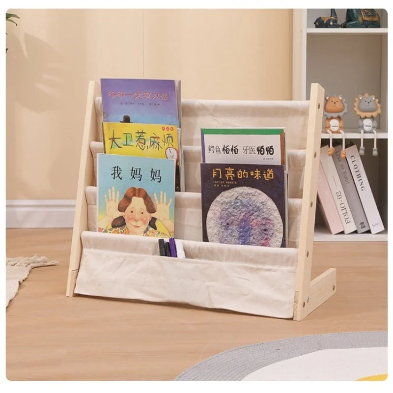 Bibliothèque domestique en bois massif du sol au plafond, bibliothèque de rangement multicouche amovible, support de rangement pour livres d'images pour enfants