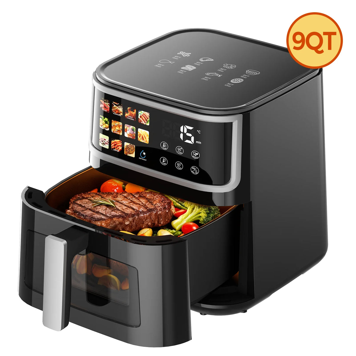 Friteuse sans huile Patbrela 8L, grande friteuse à air chaud avec écran LED, 11 fonctions prédéfinies, four de cuisson multifonction 1700W