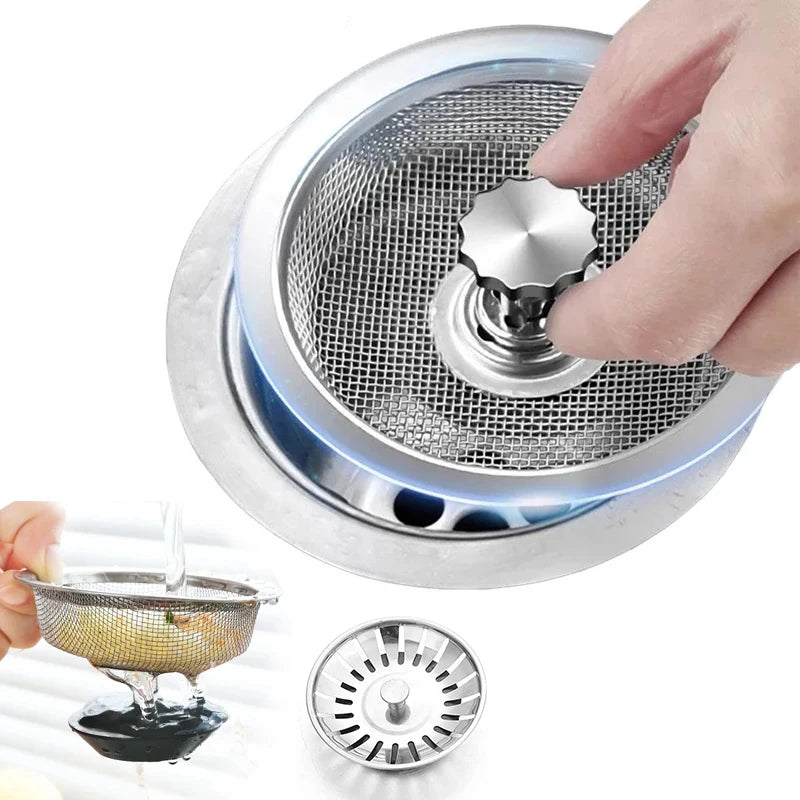 Filtre de bonde en acier inoxydable pour évier de cuisine et salle de bain – Grille anti-déchets, filtre à cheveux et résidus pour évier, douche et siphon de sol.
