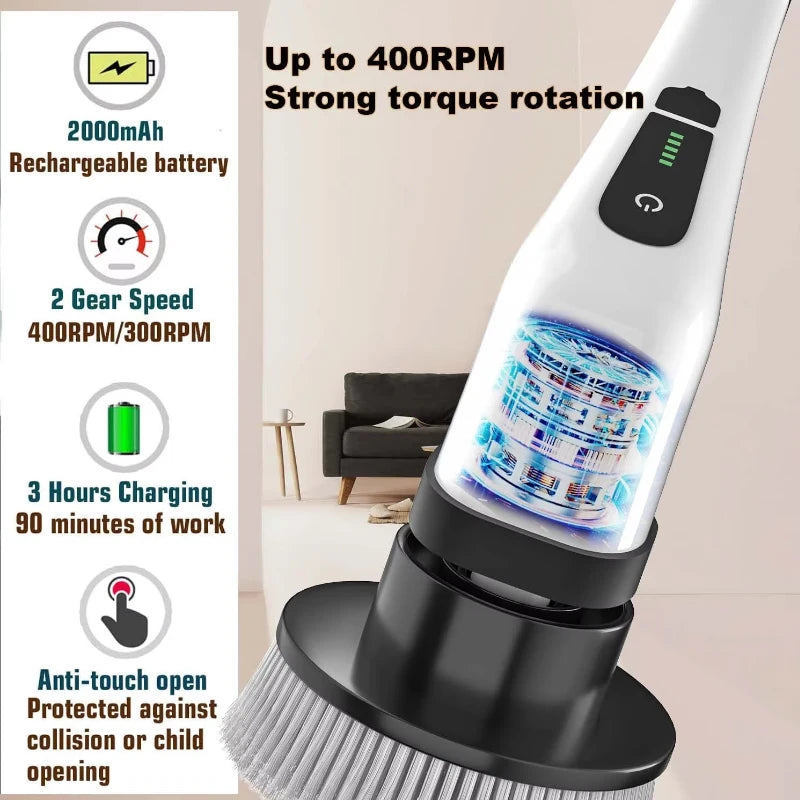 Brosse de nettoyage électrique sans fil à rotation, multifonction pour la cuisine, la salle de bain et les toilettes – brosses et serpillières pour la maison.