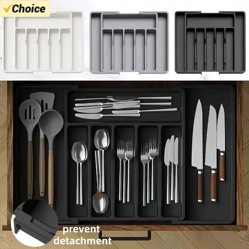 Organisateur de tiroir réglable et extensible pour couverts et ustensiles de cuisine