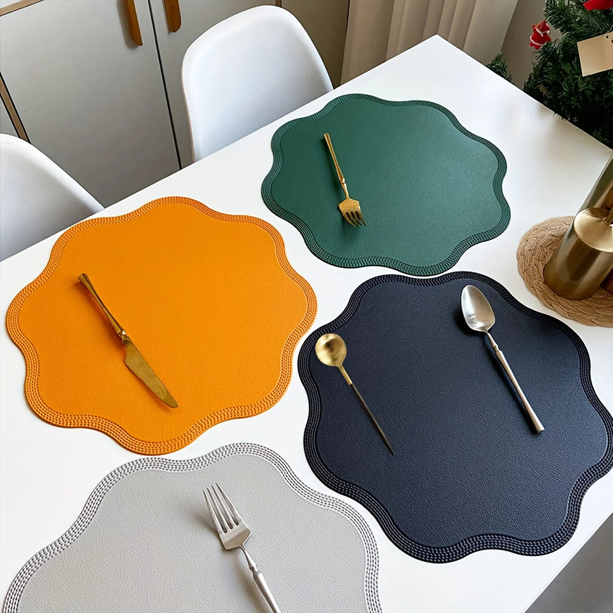 1/4/6 pièces napperons ronds ensembles de luxe en Faux cuir tapis de Table tapis de Table en relief en forme de fleur tapis de Place